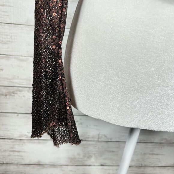 Free People Late Night Disco Glitter Sequin Layering Top Bronze Brown XS NEW - Picture 10 of 11